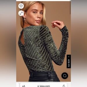 Lulus Save the Date Olive Green Velvet Striped Long Sleeve Bodysuit